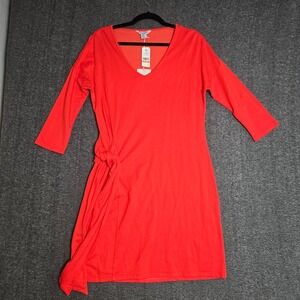 Tommy Bahama Womens Side Tie‎ French Terry Shift Dress Poppy Red Small